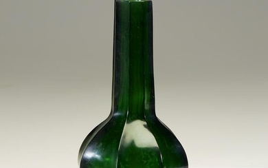 A Chinese octagonal emerald green glass vase
