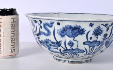 A Chinese porcelain blue and white bowl decorated with fish and Algae 10 x 23 cm