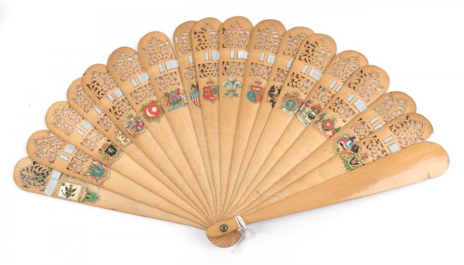 A Circa 1870's Wood Brisé Fan, the guards varnished, the...
