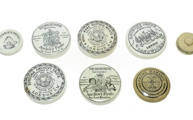 A Collection of Six Anchovy Paste and Other Pot Lids,...