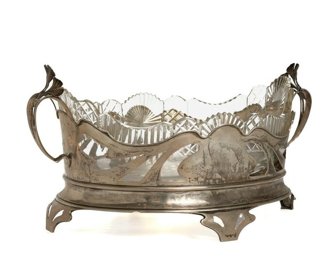 A Danish Art Nouveau silver and crystal centerpiece