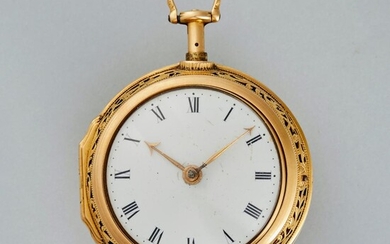 A FINE ISAAC ROBERTS GILT METAL PLUNGE REPEATING PAIR CASED WATCH