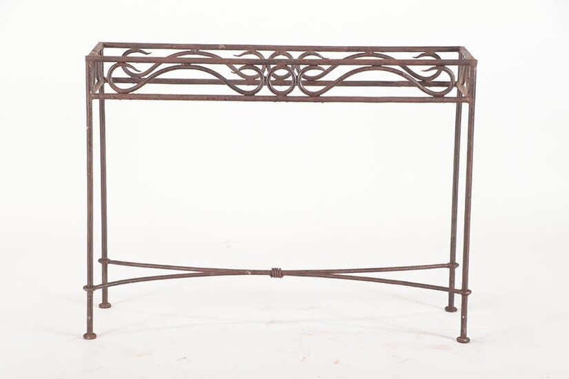 A FRENCH IRON CONSOLE TABLE SIMULATED SNAKE DECOR