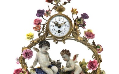 A Fine 19th C. Ormolu & Meissen Style Porcelain Mantle Clock