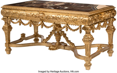 A French Louis XVI-Style Carved Wood and Gilt Salon Table with Chinoiserie Coromandel Lacquer Top