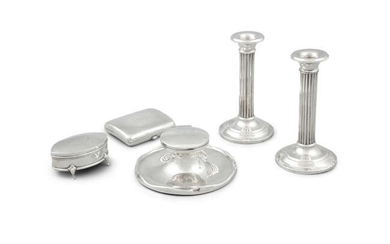 A GROUP OF SILVER OBJECTS, including a pair...