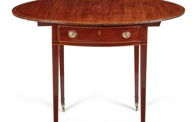 A George III inlaid mahogany oval pembroke table