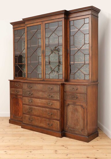 A George III mahogany secretaire breakfront bookcase