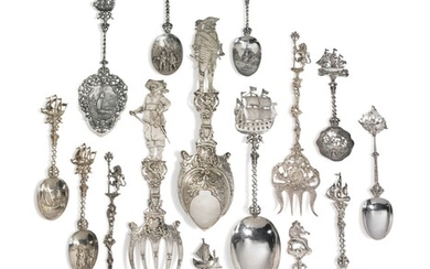 A Group of Continental Silver Decorative Servers, Dutch, German, and Italian, Circa 1900