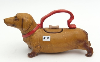 A JAPANESE DACHSHUND CERAMIC CONTAINER