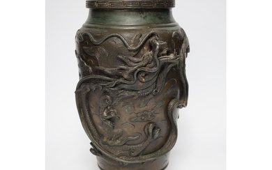 A Japanese bronze dragon vase, early 20th century, 29cm...