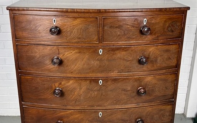 A LARGE VICTORIAN MAHOGANY BOW FRONT CHEST OF DRAWERS, Ivor...