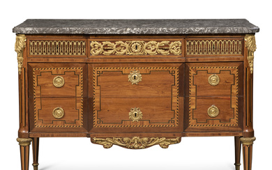 A LOUIS XVI ORMOLU-MOUNTED, TULIPWOOD, AMARANTH AND EBONY BREAKFRONT COMMODE BY FRANÇOIS-ANTOINE REIZELL, LATE 18TH CENTURY