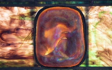 A Leaded Glass Window, Featuring a Large Tiffany Studios Turtle-Back Tile