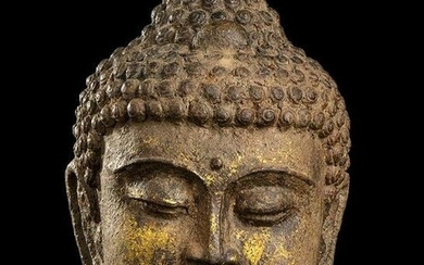 A METAL BUDDHA HEAD China, 20th century