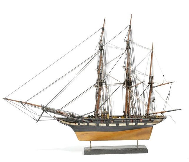 A PAINTED WOOD MODEL THREE-MASTED SAILING SHIP PROBABLY...