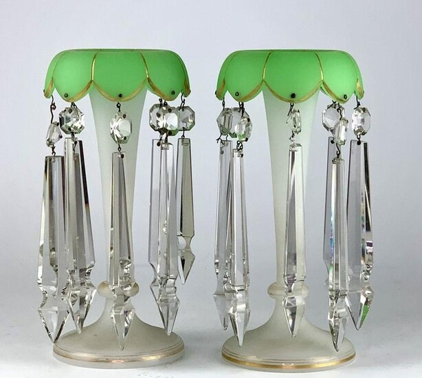 A PAIR OF 19TH C. FRENCH OPALINE GLASS LUSTERS