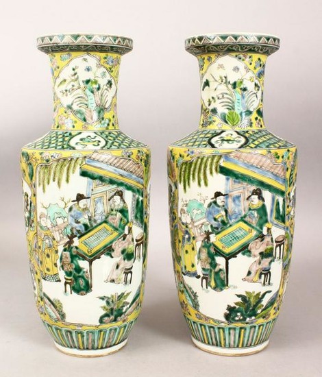 A PAIR OF 19TH CENTURY CHINESE ROULEAU FAMILLE VERTE