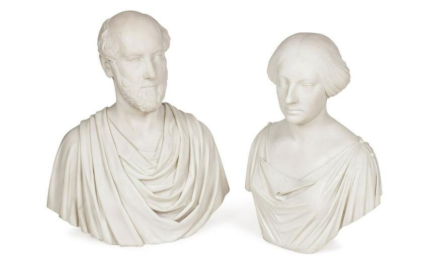 A PAIR OF AMERICAN MARBLE BUSTS C. 1850
