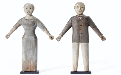 A PAIR OF CARVED AND POLYCHROME PAINT-DECORATED FIGURES OF A MAN AND A WOMAN, AMERICAN, EARLY 20TH CENTURY