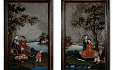 A PAIR OF CHINESE EXPORT REVERSE MIRROR PAINTINGS, QING DYNASTY, LATE 18TH CENTURY