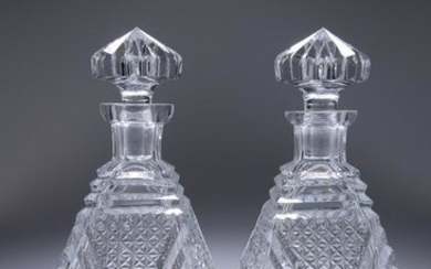 A PAIR OF CUT-GLASS DECANTERS, IN THE ART DECO TASTE