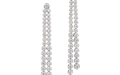 A PAIR OF DIAMOND DROP EARRINGS each set with a round brilliant cut diamond, suspending two artic...