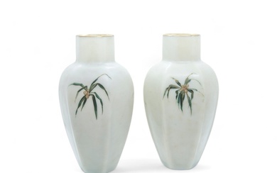 A PAIR OF ENAMELED SATIN GLASS VASES Late 19th century, 22cm...