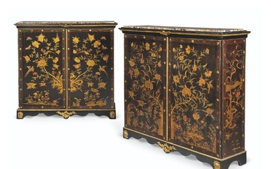 A PAIR OF REGENCE ORMOLU-MOUNTED CHINESE EXPORT LACQUER AND JAPANNED SIDE CABINETS (BAS D'ARMOIRE)