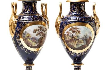 A PAIR OF VASES WITH HANDLES