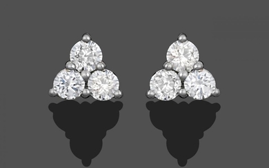 A Pair of 18 Carat White Gold Diamond Cluster Earrings,...