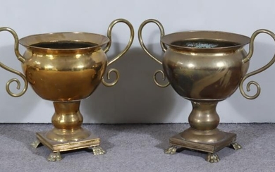 A Pair of 19th Century Brass Two-Handled Urn Pattern...