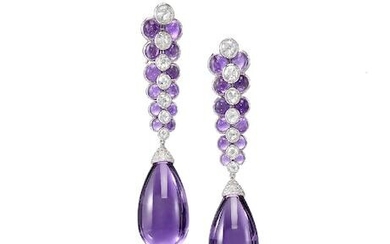 A Pair of Amethyst and Diamond Pendent Earrings,, by Michele della Valle