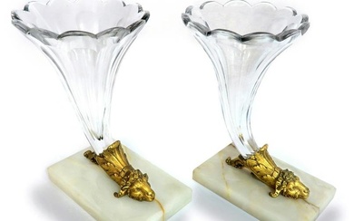A Pair of Bronze & Baccarat Crystal Cornucopia Vases