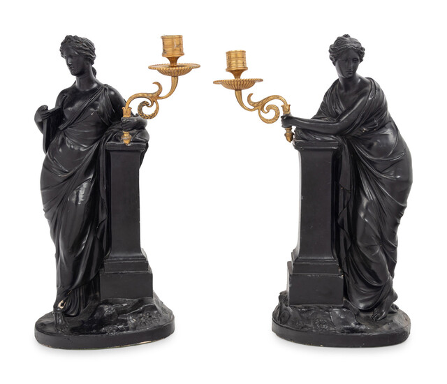 A Pair of Composition Figural Candlesticks After Humphrey Hopper (British, 1767-1844)