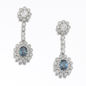 A Pair of Diamond and Sapphire Earrings, AIG Report