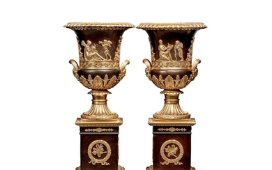 A Pair of Empire Style Gilt and Patinated Bronze Campana Vases, Late 19th/Early 20th Century