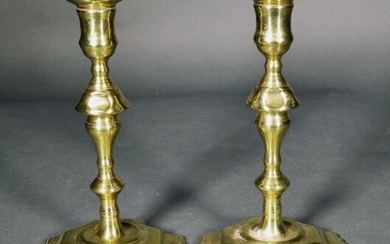 A Pair of English Brass Petal-base Candlesticks