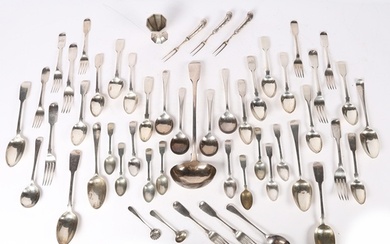 A QUANTITY OF GEORGE III AND LATER SILVER FLATWARE. Various ...