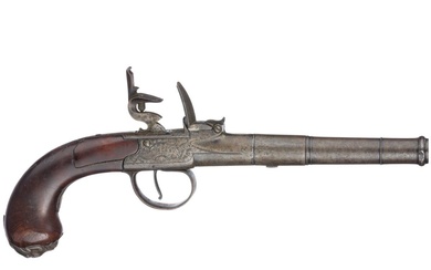 A Queen Anne flintlock pistol, Birmingham, circa 1710/20 Canon à came dévissable, étagé, âme lisse,...