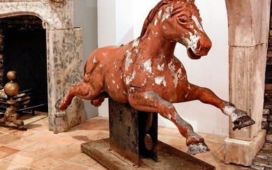 A RARE TOLE-PEINTE ALUMINIUM CAROUSEL HORSE, MID 20TH CENTURY