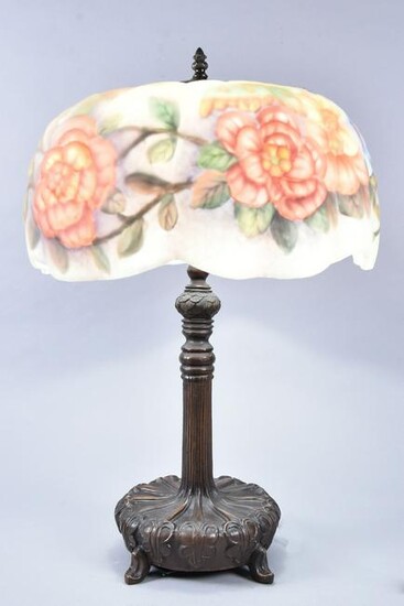 A Reverse Painted Blow-Out Lamp, Floral Design