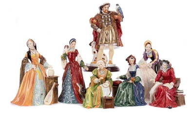 A SET OF ROYAL DOULTON FIGURES COMPRISING HENRY VIII AND HIS SIX WIVES