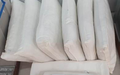A SET OF SIX CUSHION INNERS (30 x 45cm) AND FOUR IKEA SINGLE LINEN SHEETS