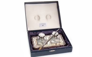 A SILVER MOUNTED DOUBLE INKSTAND