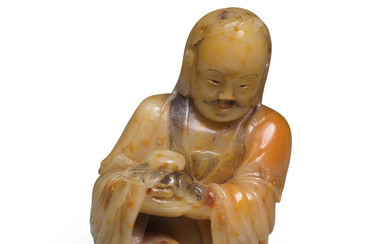 A SOAPSTONE CARVING OF A LUOHAN 18th century