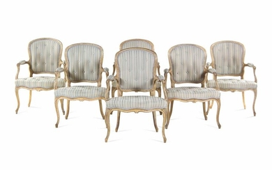 A Set of Six Louis XV Carved and Painted Fauteuils