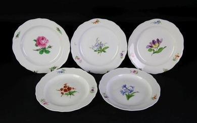 A Set of five Early 20th century Meissen plates with floral motif (Dia21cm)