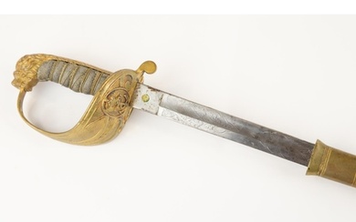 A Victorian Naval officer's sword, blade 31½" etched with cr...
