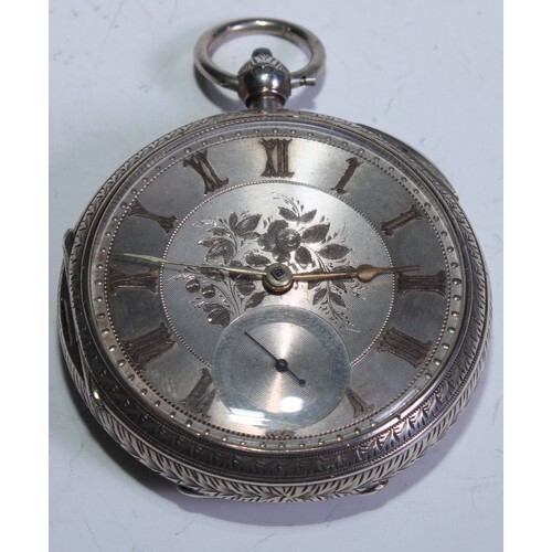 A Victorian silver fusee pocket watch, 4.5cm engine turned d...